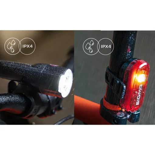 ROSE Bikes Aura 30 Front Light and Curve Rear Bike Light Set| Battery-Powered