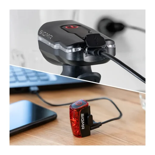 ROSE Bikes Aura 60 Front Light and Infinity Rear Bike Light Set| Battery-Powered
