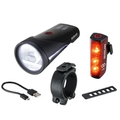 ROSE Bikes AURA 100 LINK LED Front Light/BLAZE LINK Rear Light USB Battery-powered Lighting Set with Screw Mount| Battery-Powered