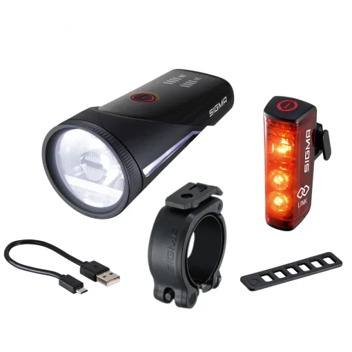 ROSE Bikes AURA 100 LINK LED Front Light/BLAZE LINK Rear Light USB Battery-powered Lighting Set with Screw Mount| Battery-Powered